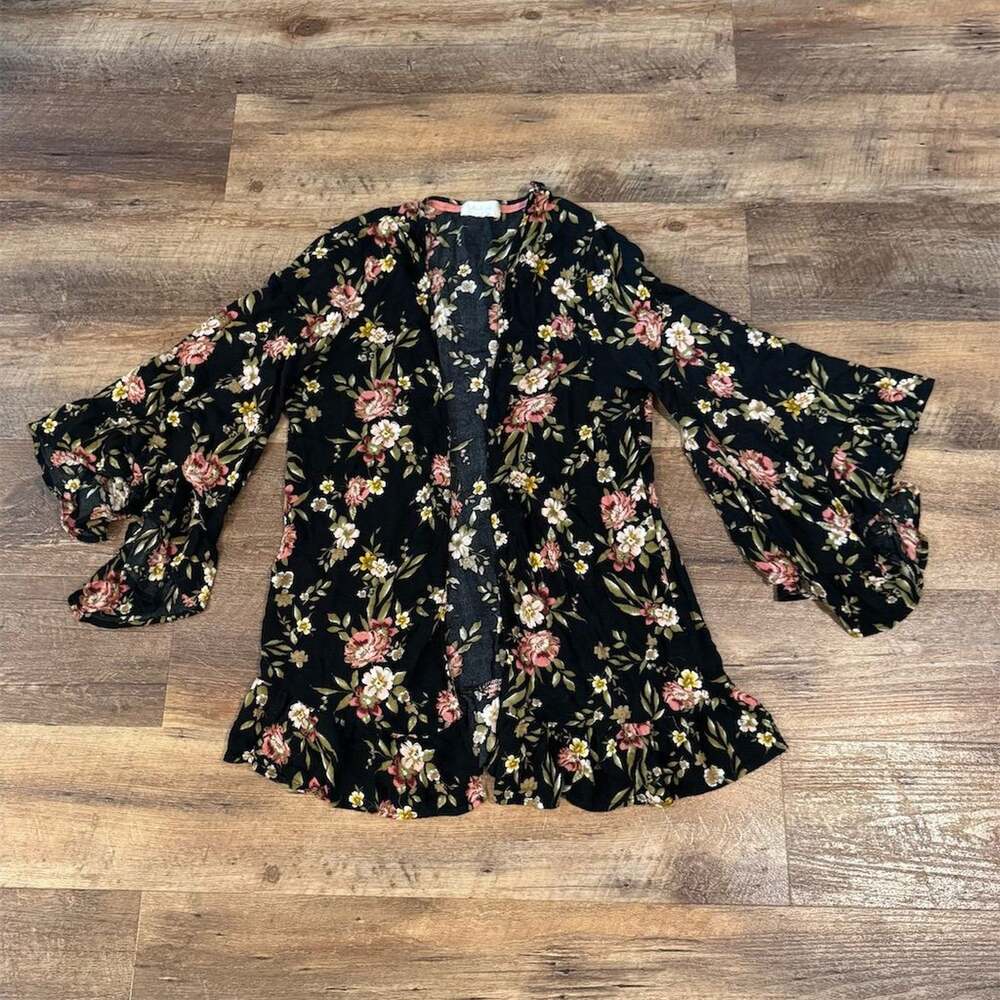 Dark Romantic Floral Fairy Kimono Bell Sleeves Boho Whimsical Whimsygoth S FLAW